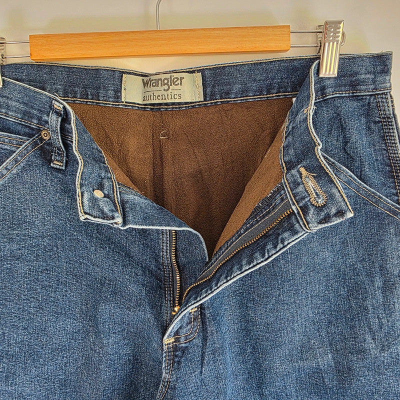 Wrangler Carpenter Jeans W33 L32 Blue Fleece Lined Workwear Utility Denim Pants