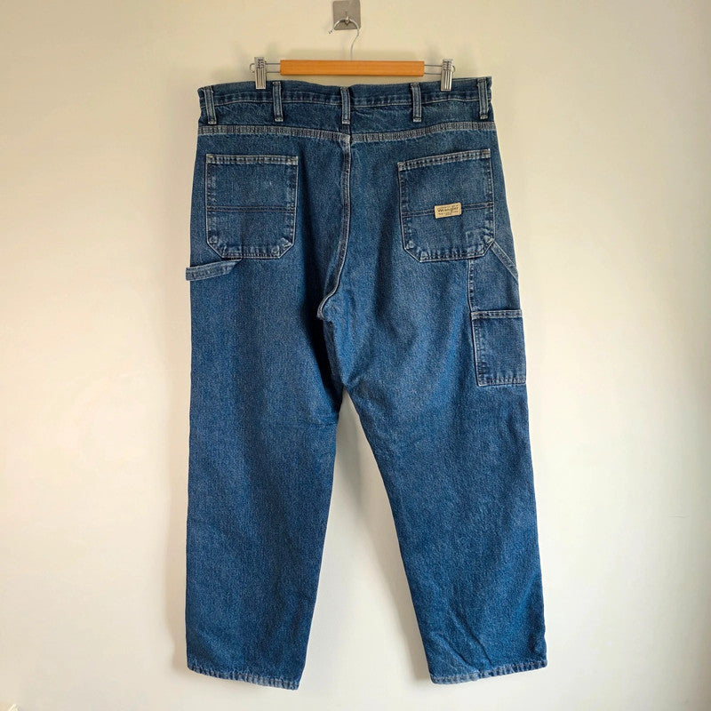 Wrangler Carpenter Jeans W38 L32 Blue Fleece Lined Workwear Utility Denim Pants