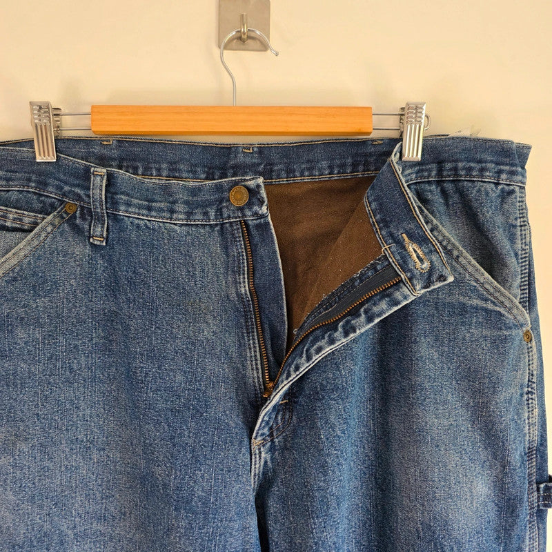 Wrangler Carpenter Jeans W38 L32 Blue Fleece Lined Workwear Utility Denim Pants