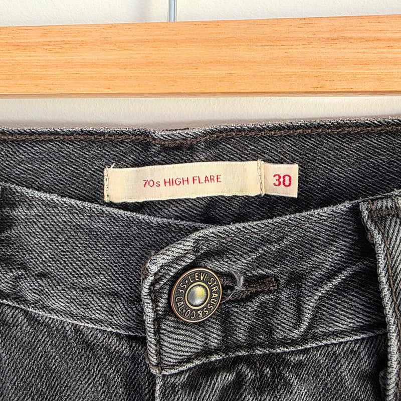 Levi's 70s High Flare Jeans W30 L33 Faded Black Grey High Rise Bell Bottom Retro