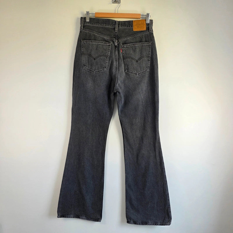 Levi's 70s High Flare Jeans W30 L33 Faded Black Grey High Rise Bell Bottom Retro