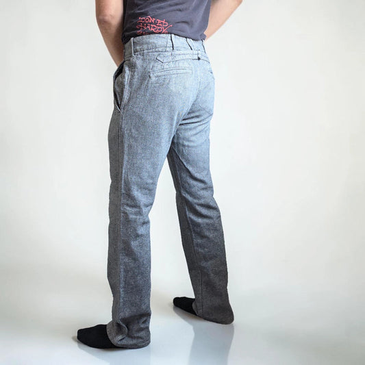 Diesel grey cotton trousers with slim straight fit and subtle wear details.