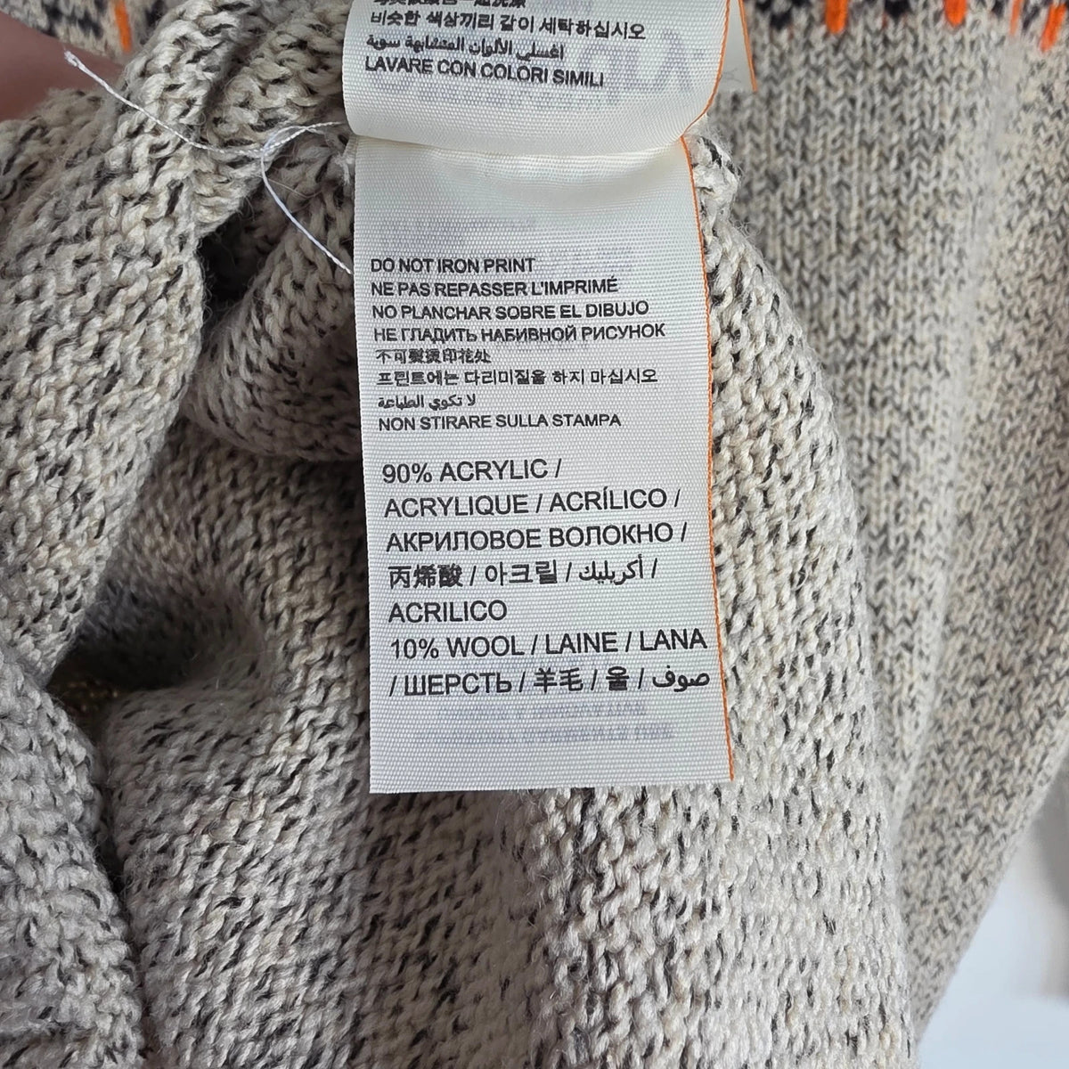 Superdry cream Fair Isle knit jumper with navy and orange Nordic pattern, crewneck.