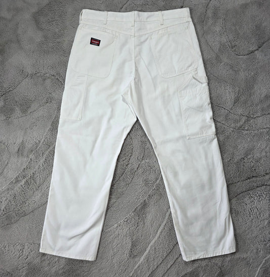 Wrangler Workwear Carpenter Jeans Men’s Straight White Denim W36 L30 60/40 Cotton-Poly Blend