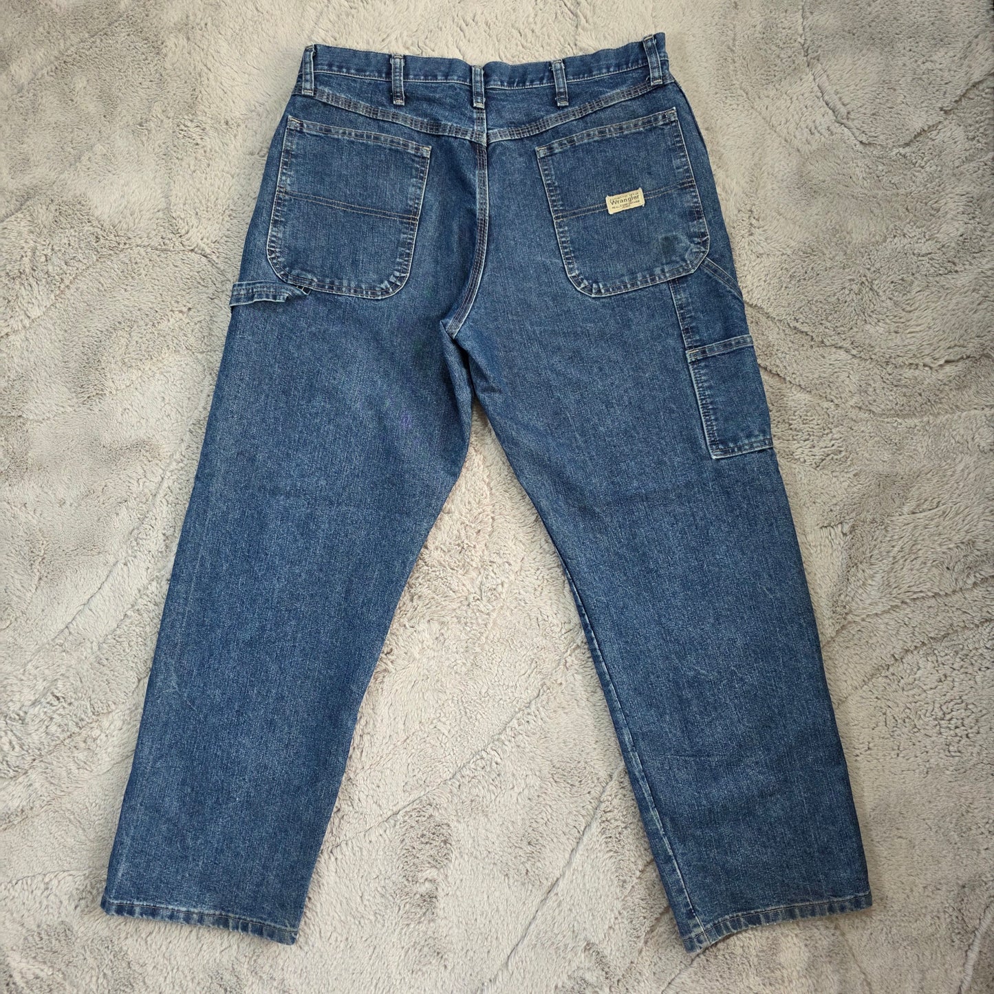 Wrangler carpenter straight leg blue denim jeans W34 L30 made in Mexico workwear