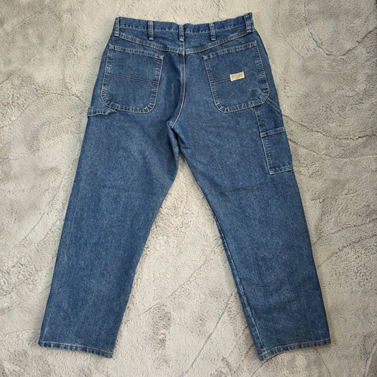 Wrangler carpenter straight leg blue denim jeans W34 L30 made in Mexico workwear