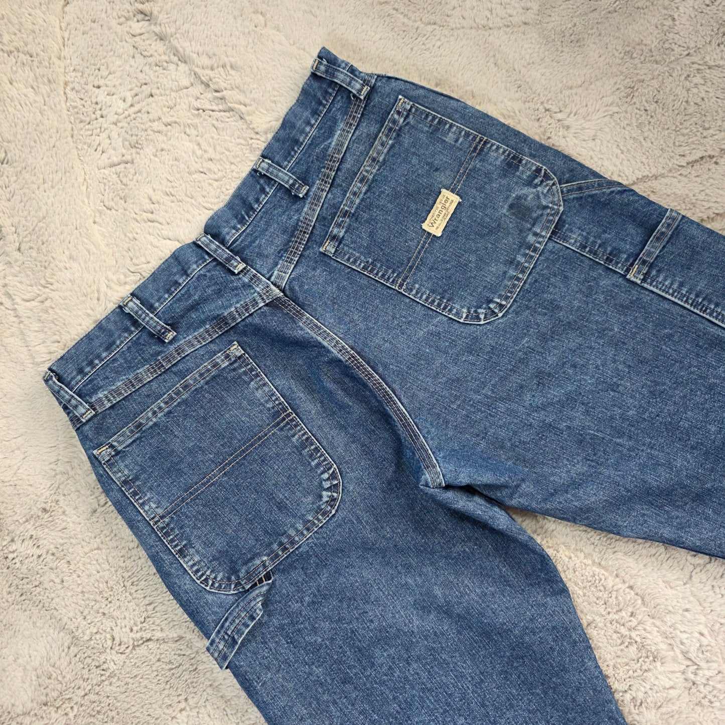 Wrangler carpenter straight leg blue denim jeans W34 L30 made in Mexico workwear