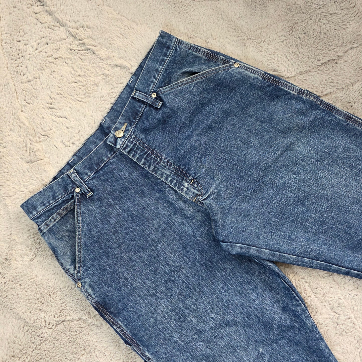 Wrangler carpenter straight leg blue denim jeans W34 L30 made in Mexico workwear