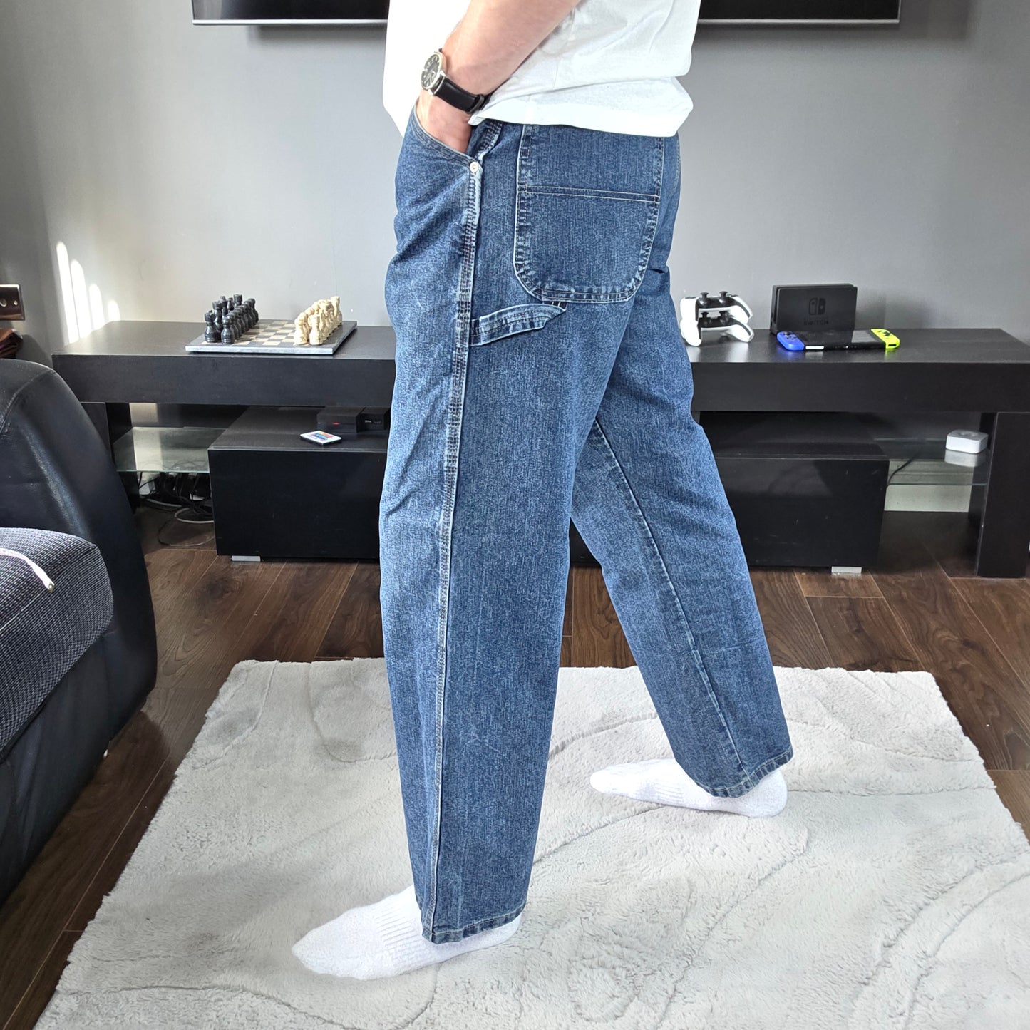 Wrangler carpenter straight leg blue denim jeans W34 L30 made in Mexico workwear
