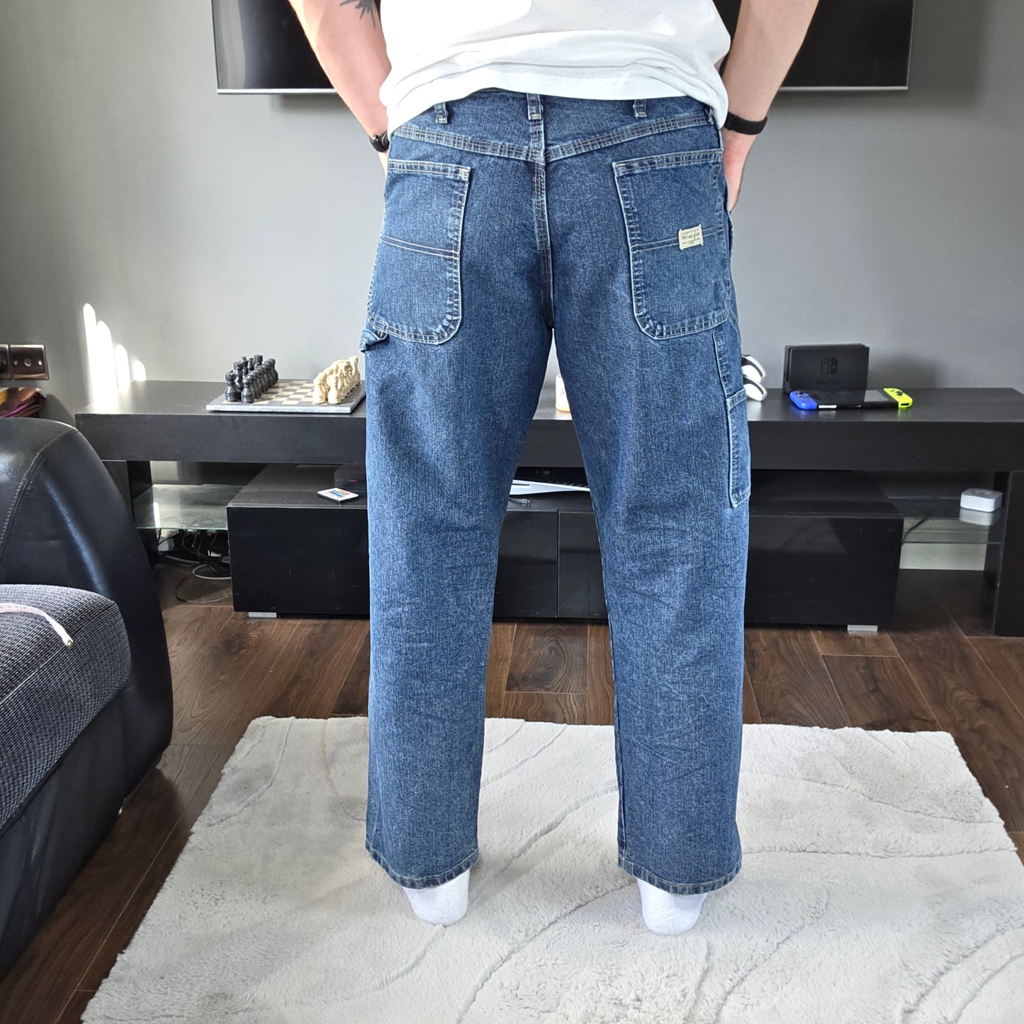 Wrangler carpenter straight leg blue denim jeans W34 L30 made in Mexico workwear