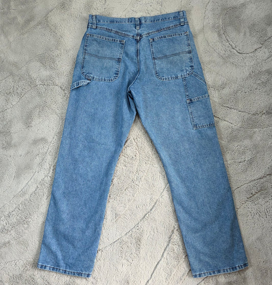 Wrangler Authentics carpenter straight leg blue denim jeans W33 L32 made in Mexico workwear