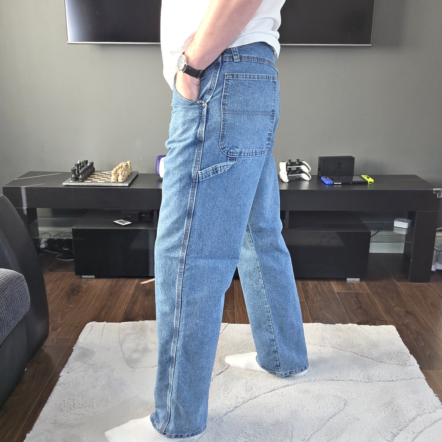 Wrangler Authentics carpenter straight leg blue denim jeans W33 L32 made in Mexico workwear