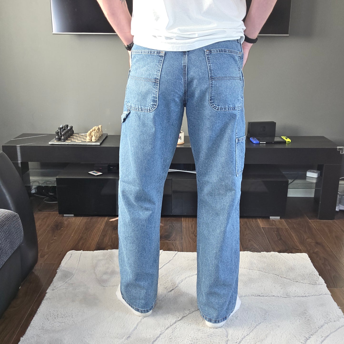 Wrangler Authentics carpenter straight leg blue denim jeans W33 L32 made in Mexico workwear