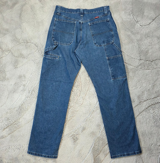 Wrangler carpenter straight leg blue denim jeans W30 L32 made in Mexico workwear
