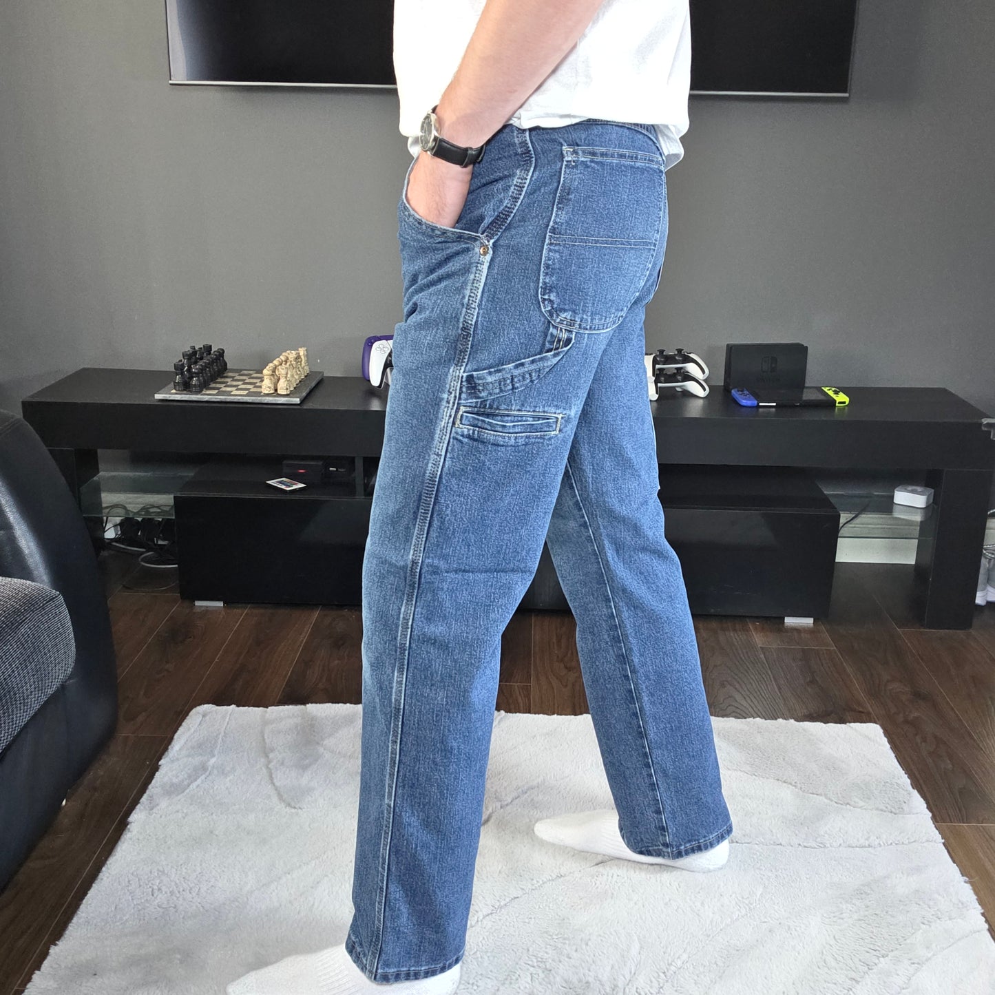 Wrangler carpenter straight leg blue denim jeans W30 L32 made in Mexico workwear