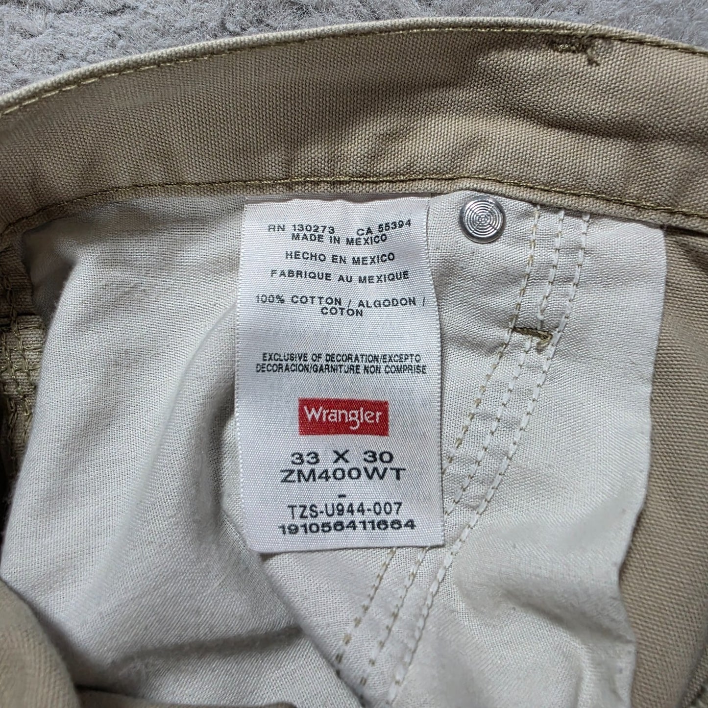 Wrangler Carpenter Trousers Beige Mens W33 L30 Straight Leg Lightweight Workwear