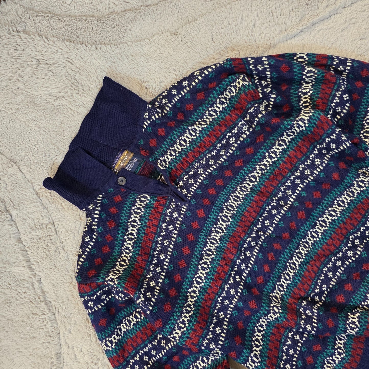 Vintage JC Penney Colourful Fair Isle Knit Sweater Men’s Large Retro Pattern