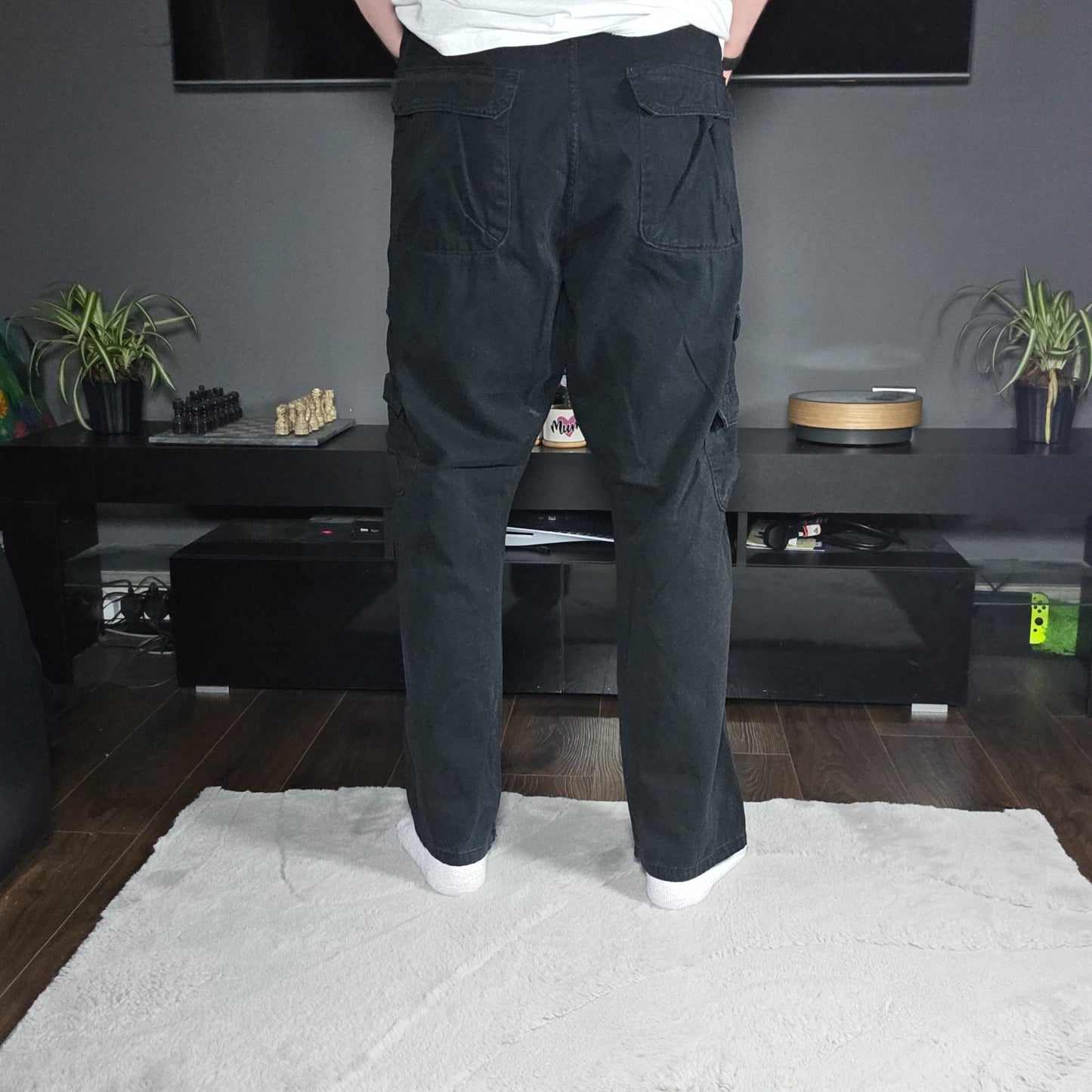 Wrangler Authentics Cargo Trousers Black Men’s Straight Fit W38 L32 Hook & Loop