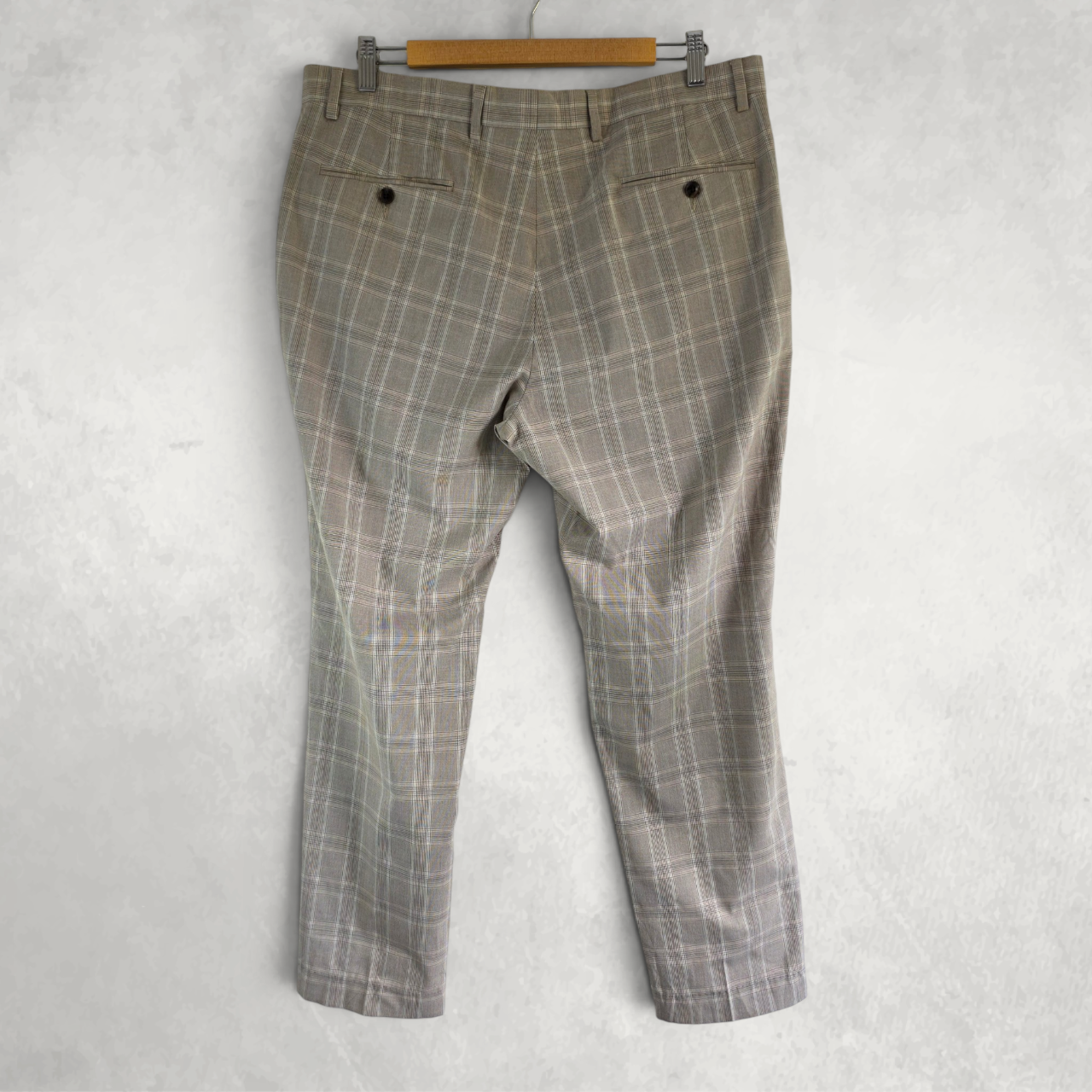 Tommy Hilfiger Men’s Check Smart Trousers W36 L30 Beige Slim Tailored Office