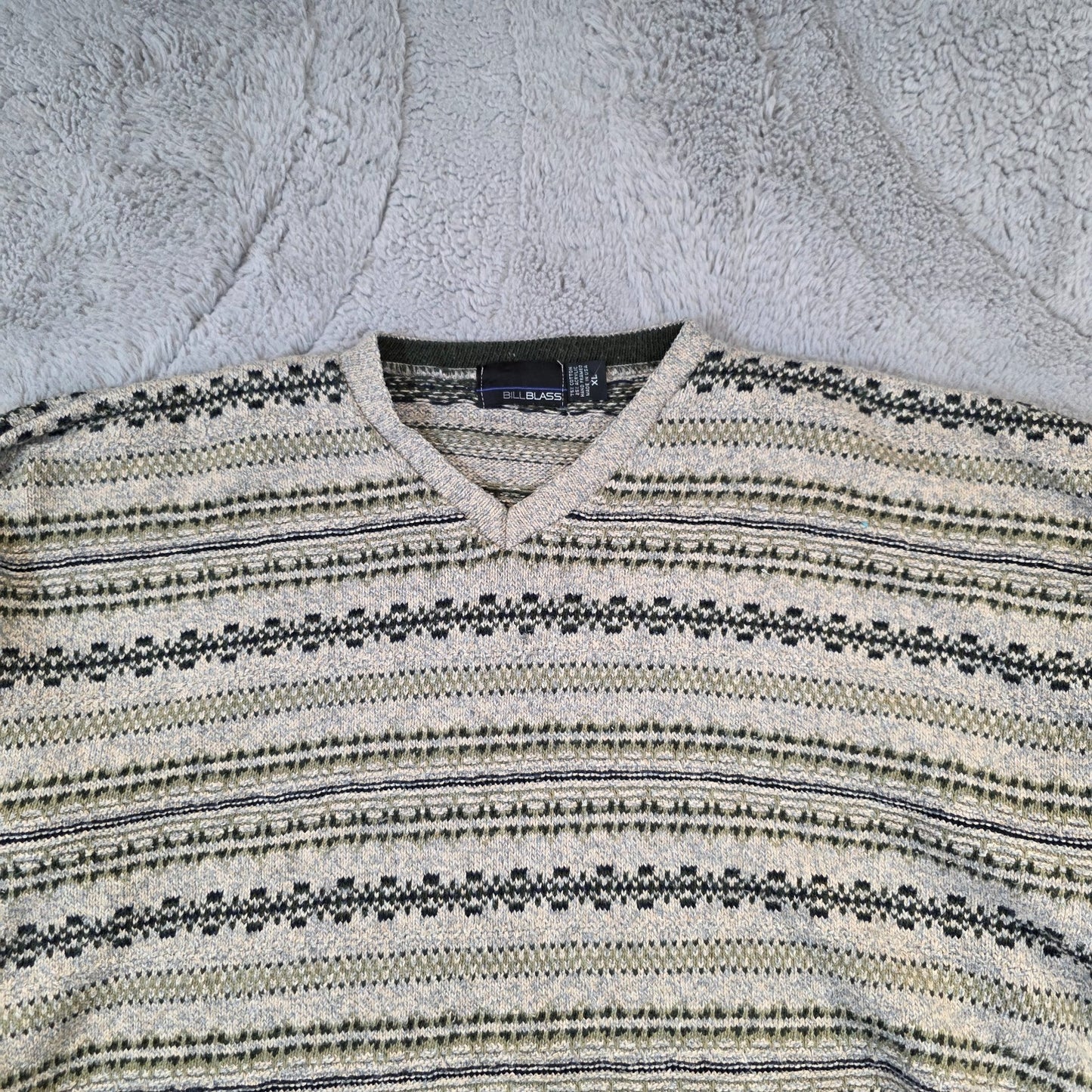 Vintage Bill Blass Knit Sweater Men’s XL Beige Stripe Cotton USA Made