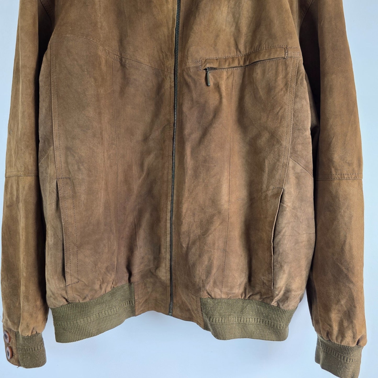 Vintage Rover & Lakes Suede Bomber Jacket Brown Mens L Germany Leather