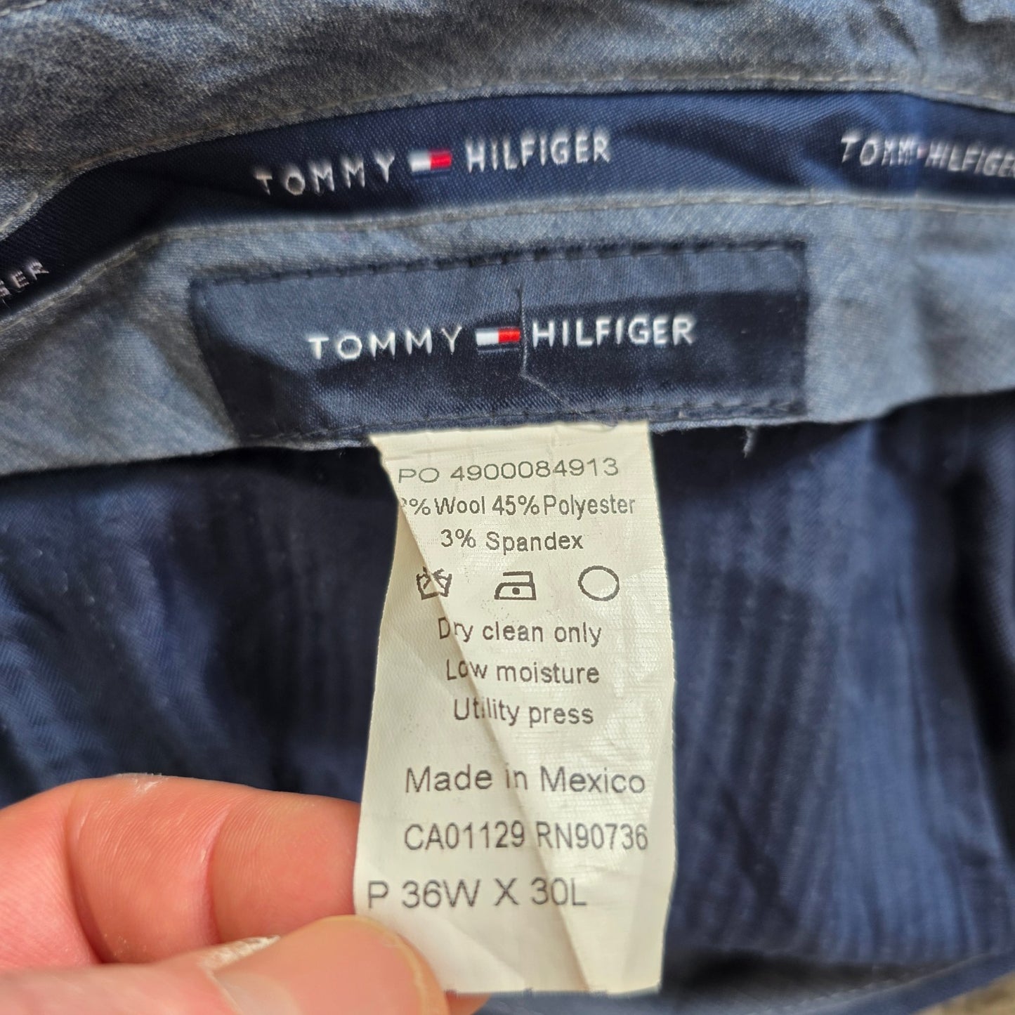 Tommy Hilfiger Men’s Wool Blend Dress Trousers Blue Smart Formal W34 L27.5