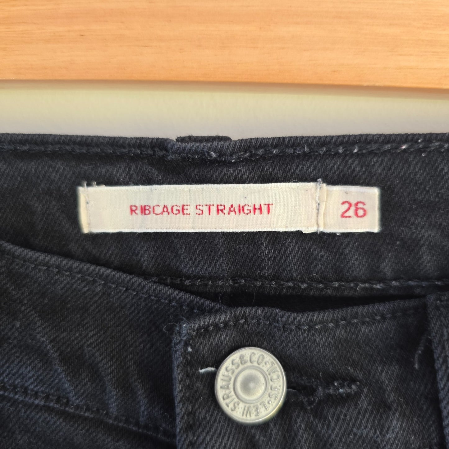 Levi's Ribcage Straight Jeans W27 L27 Black High Rise Women's Denim Trousers