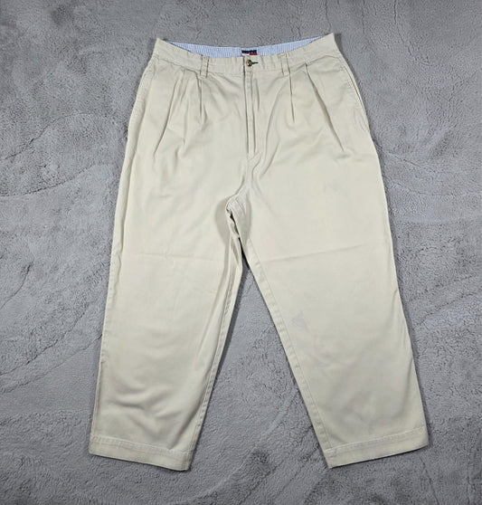 Tommy Hilfiger Beige Pleated Chinos Men’s Straight Fit W36 L32 Vintage Style