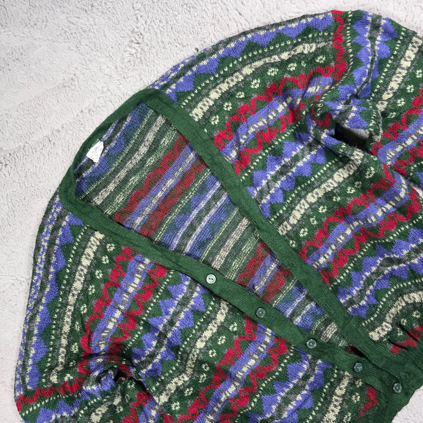 Vintage Multicolour Patterned Knit Cardigan Women’s S Green Blue Red