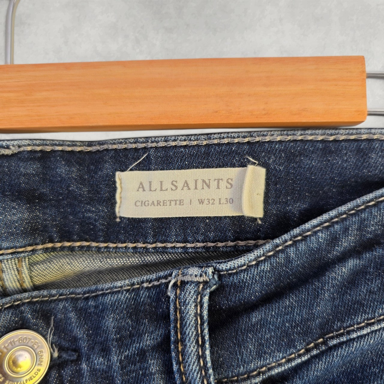 AllSaints Cigarette Jeans W33 L28 Blue Skinny Slim Stretch Designer Denim Mens