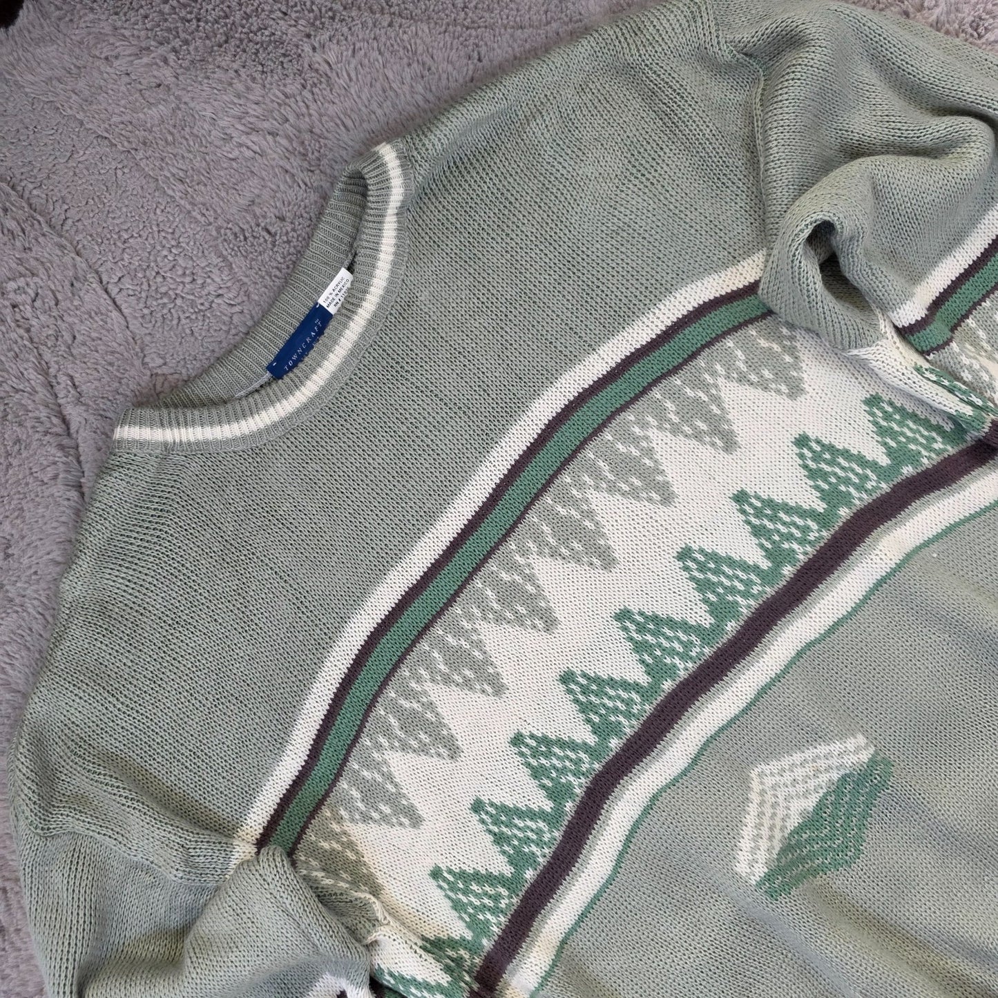 Vintage Towncraft Patterned Knit Sweater Men’s XL Retro Acrylic Jumper