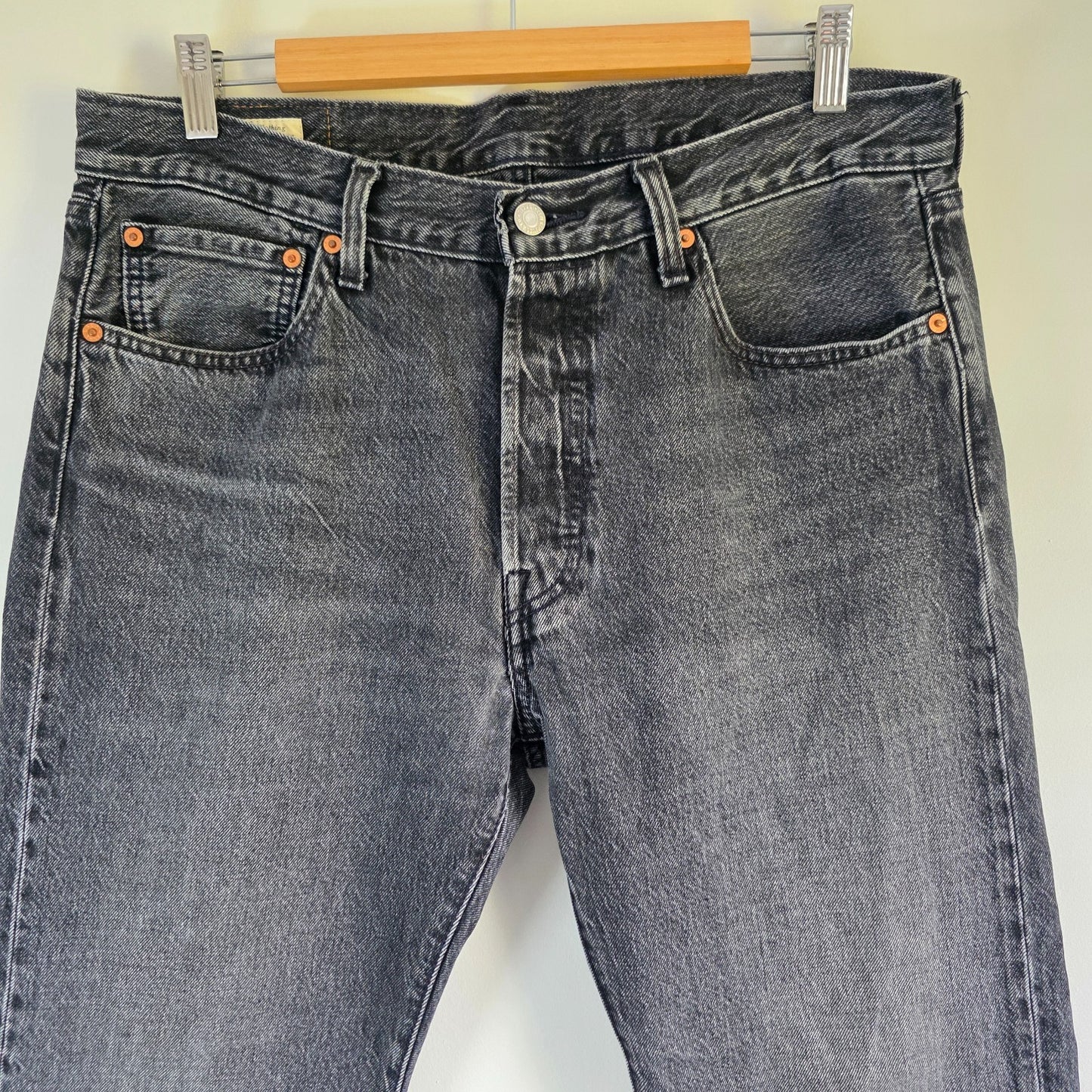 Levi's 501 Straight Leg Jeans W34 L32 Black Grey Denim Button Fly Cotton Men's