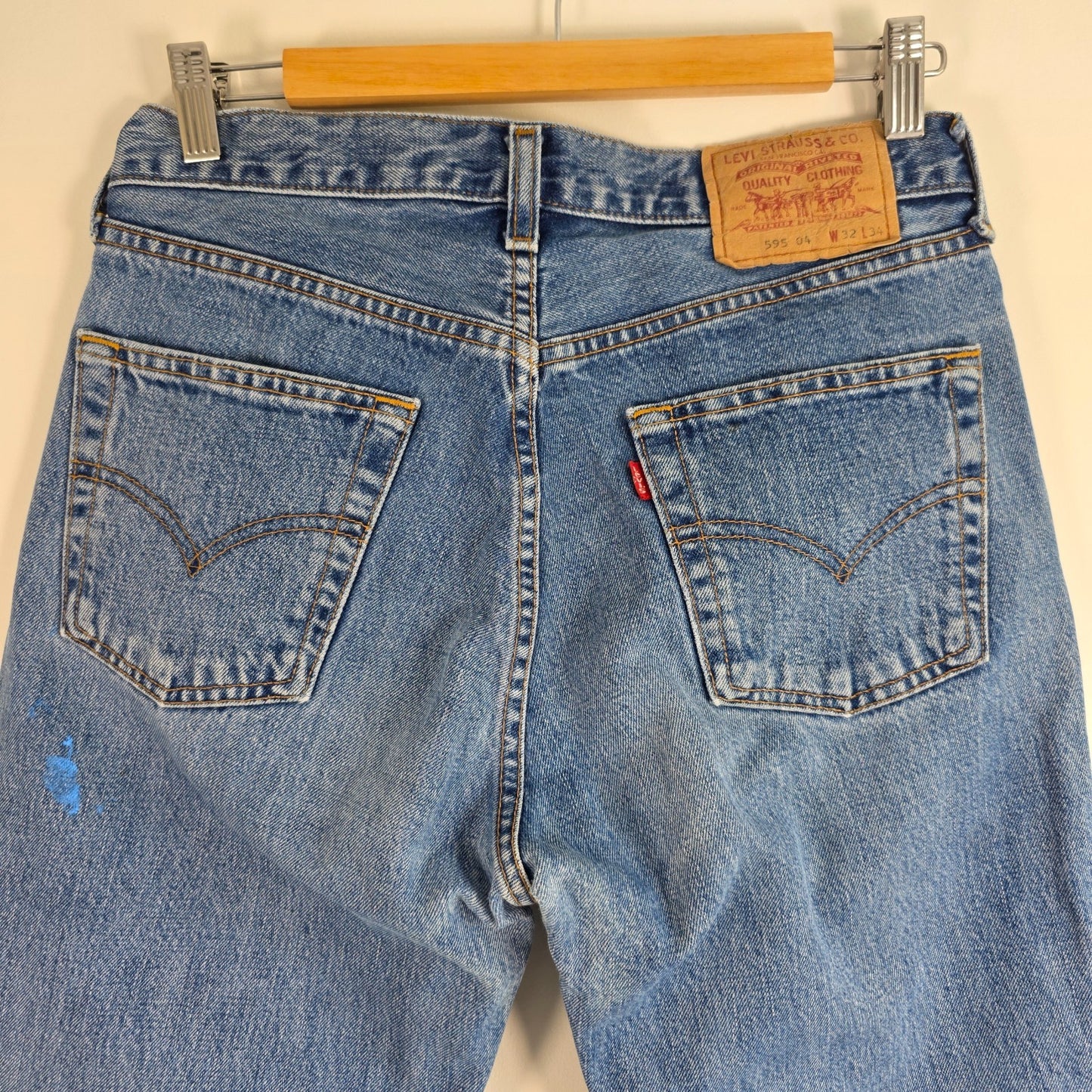 Levi’s 595 Jeans W30 L28 (Tagged W32 L34) Blue Straight Men’s Paint Marks