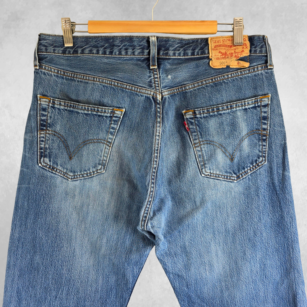 Vintage Levi’s 501 Jeans W34 L33 Men’s Blue Straight Button Fly Workwear Denim