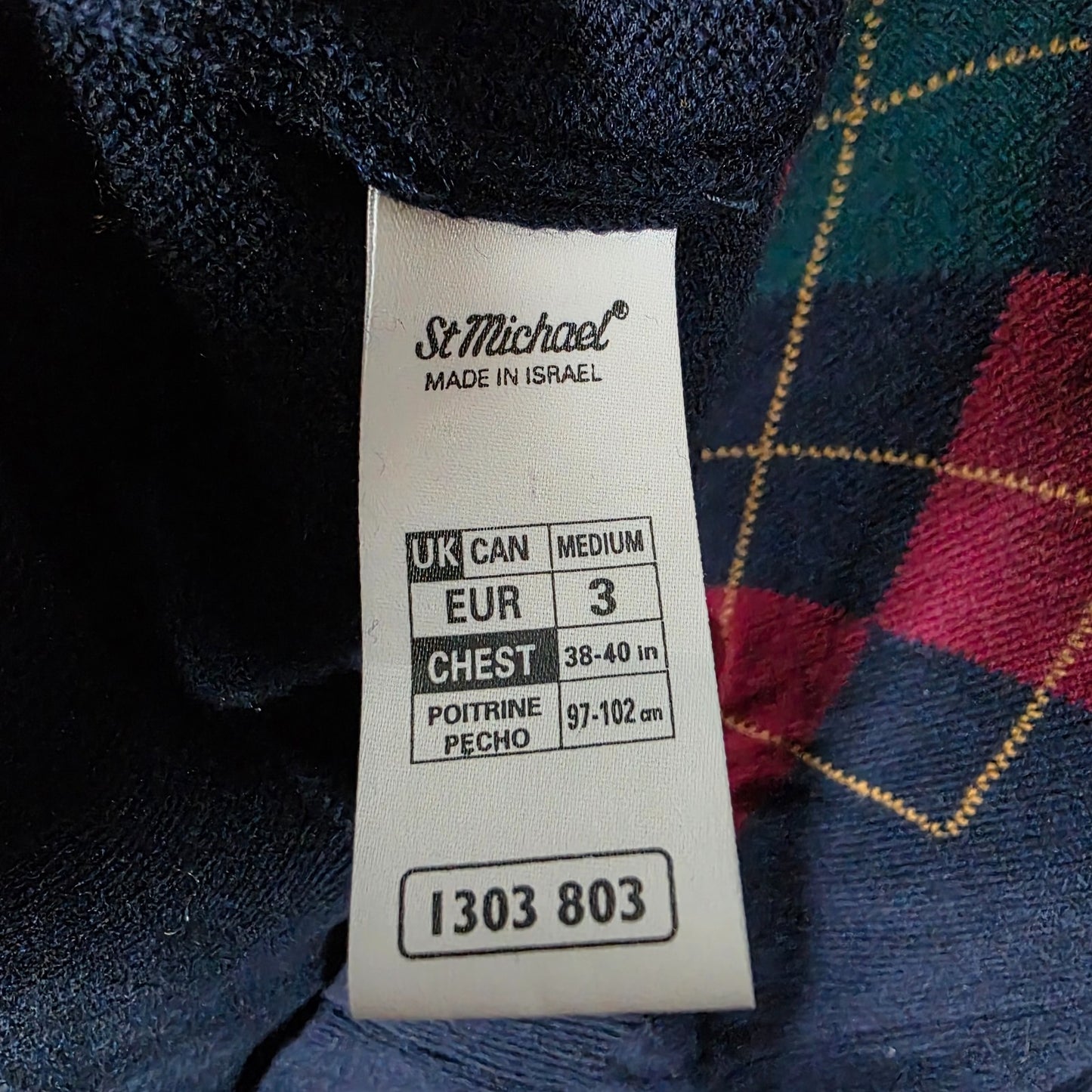 Vintage St Michael Marks & Spencer Argyle Lambswool Jumper M Navy V Neck