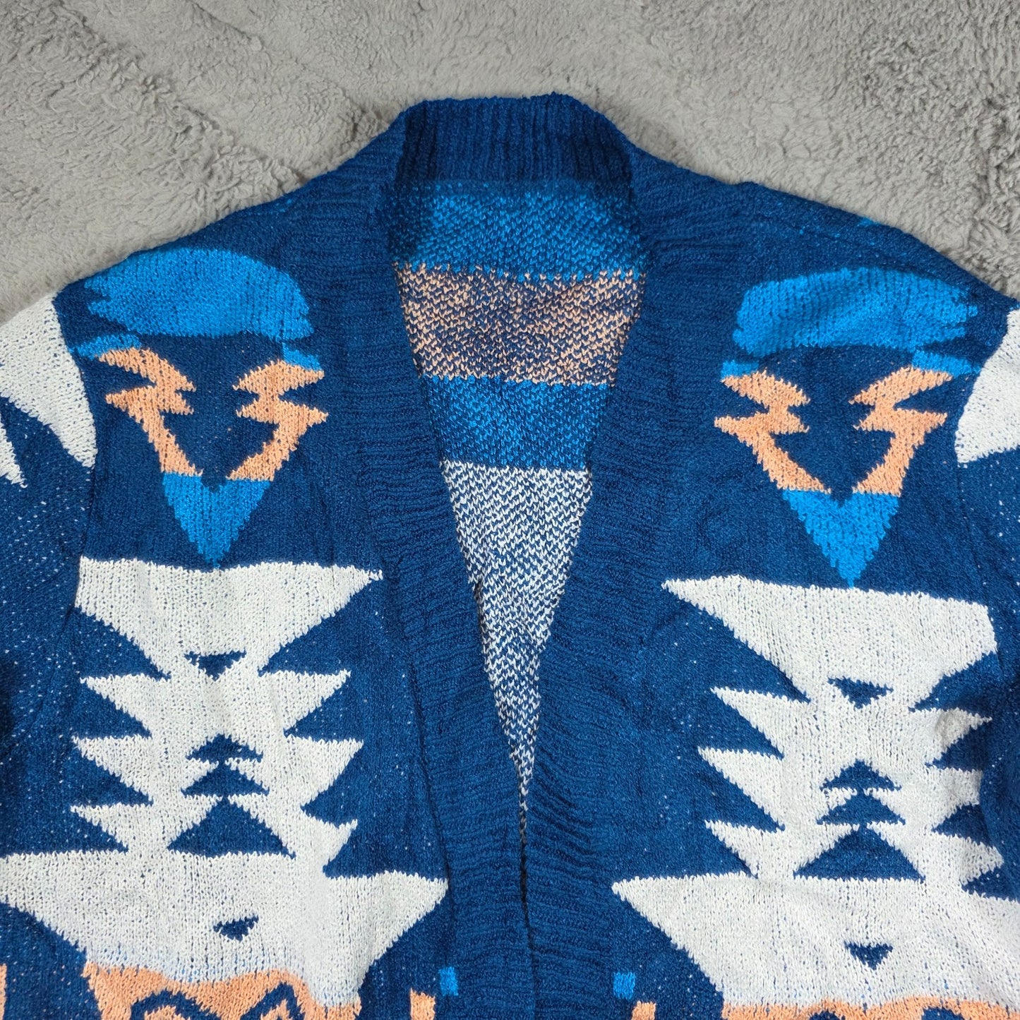 Vintage Aztec Pattern Knit Cardigan Women’s M L Blue Geometric