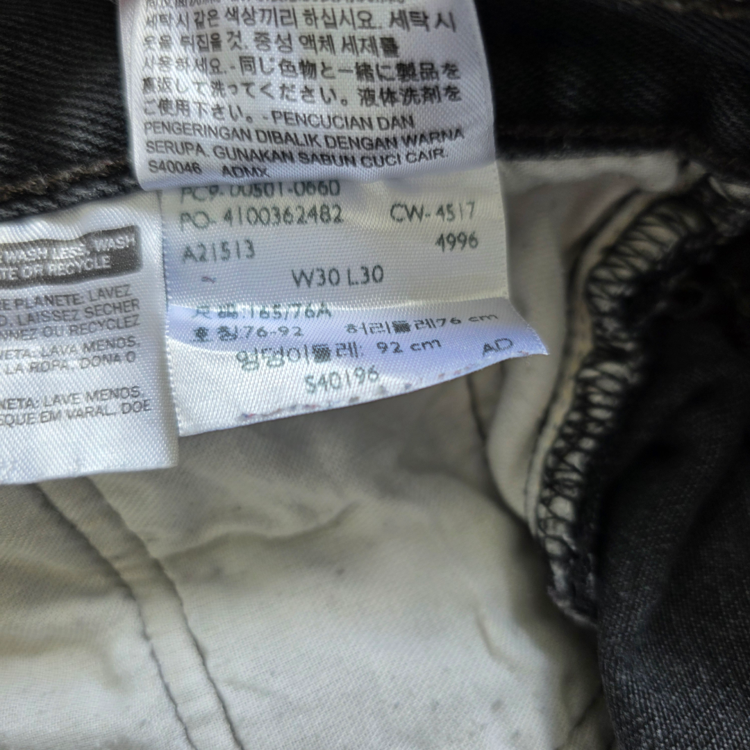Levi’s 501 Jeans W30 L30 Black Vintage Y2K Straight Fit Button Fly Faded