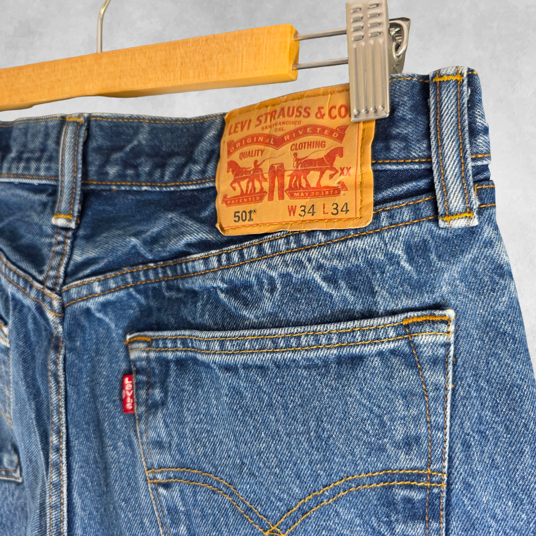 Levi’s 501 Jeans W32 L31 (W34 Tag) Men’s Blue Straight Fit Denim Button Fly