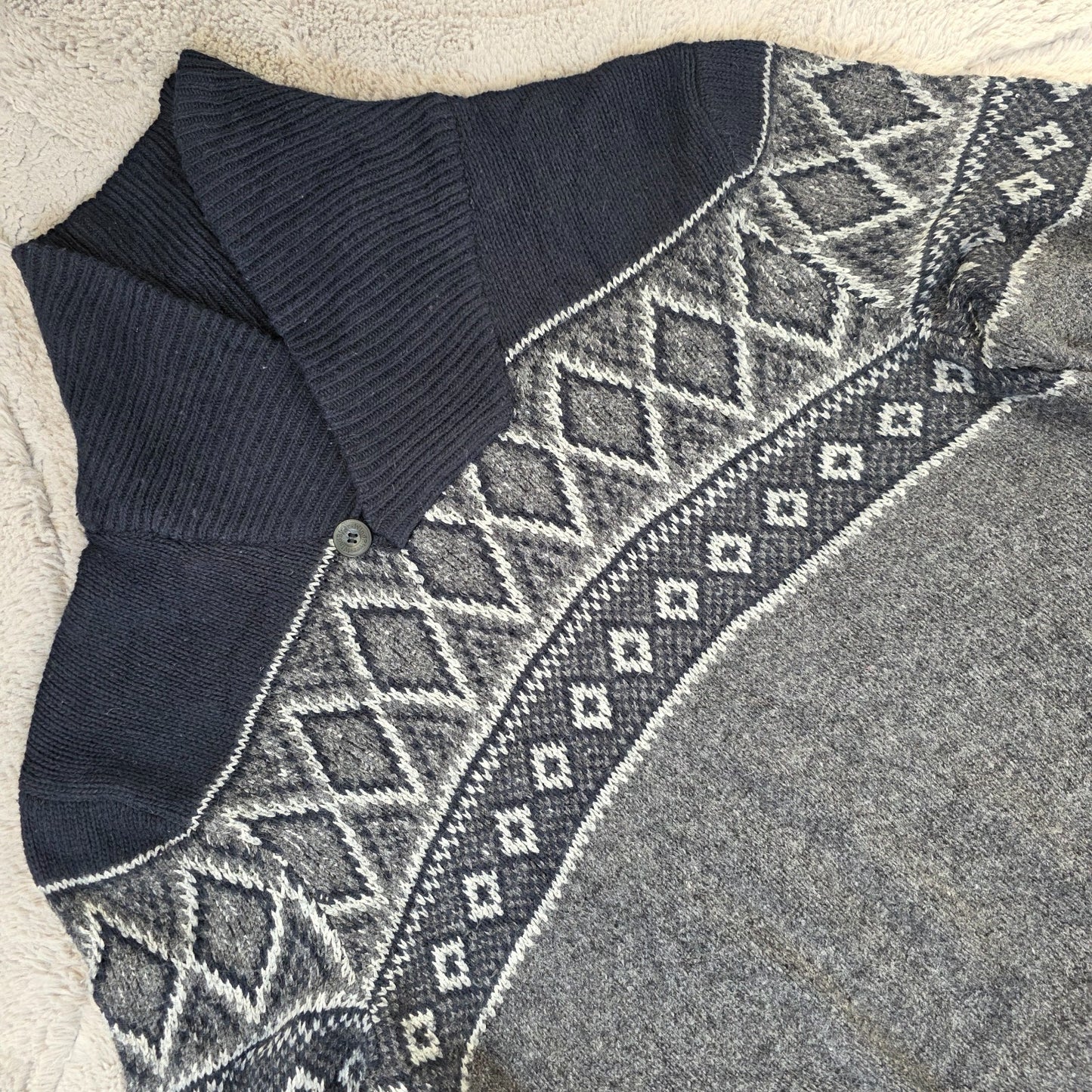 Wind River Men’s XL Patterned Knit Sweater Shawl Collar Grey Nordic