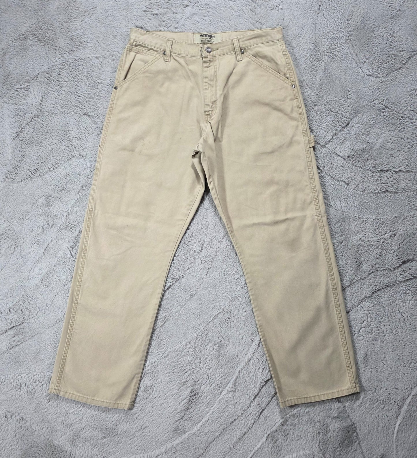 Wrangler Carpenter Trousers Beige Mens W33 L30 Straight Leg Lightweight Workwear