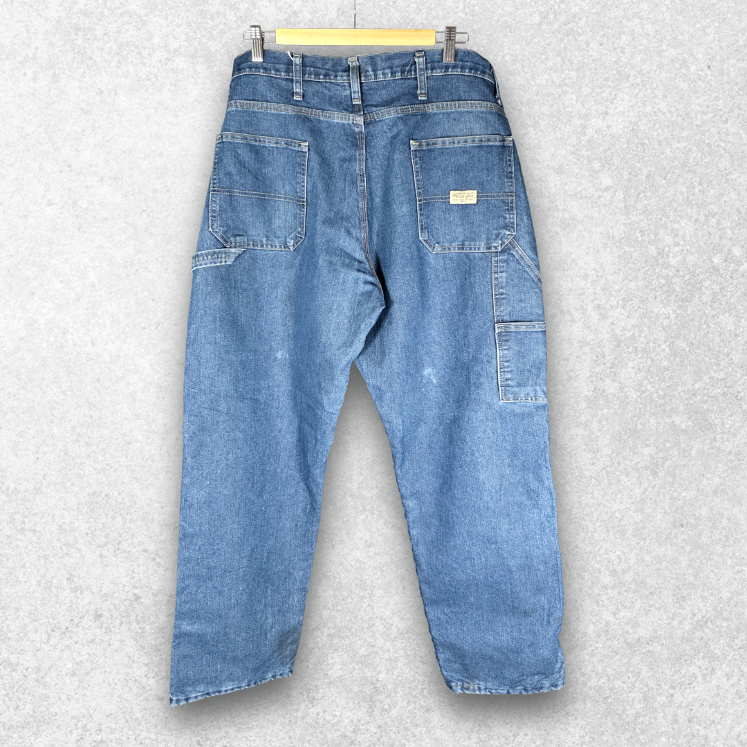 Wrangler Carpenter Jeans W37 L32 Blue Relaxed Fit Fleece Lined Workwear Denim