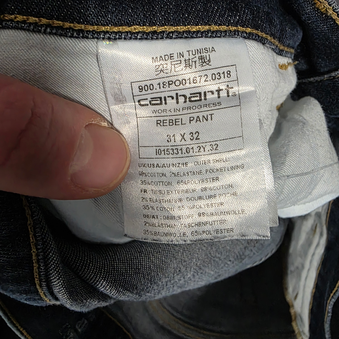 Carhartt WIP Rebel Jeans W32 L32 (31x32 Tag) Skinny Fit Blue Stretch Denim Men’s