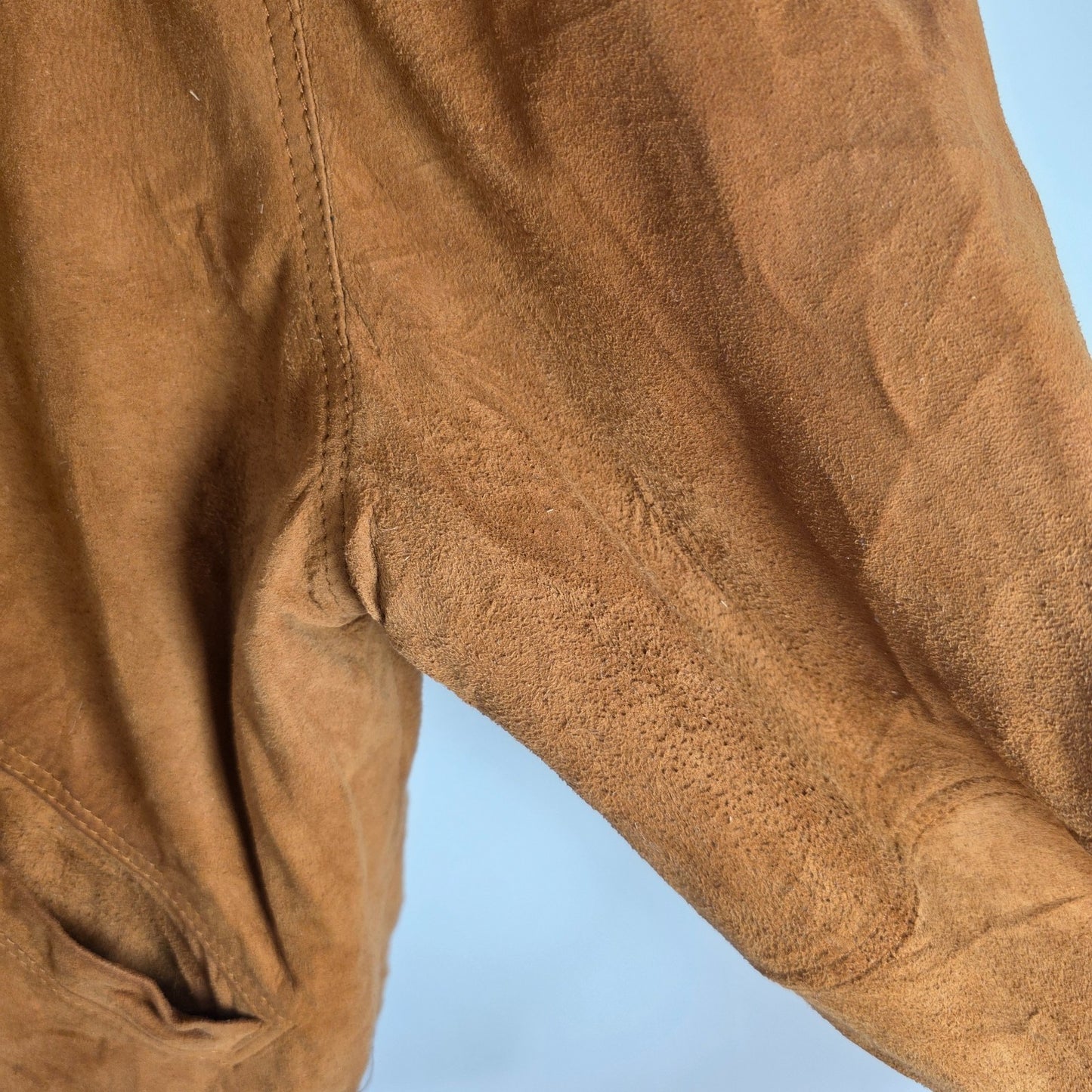 Vintage Suede Bomber Jacket Brown Mens S Leather Classic Ribbed Hem