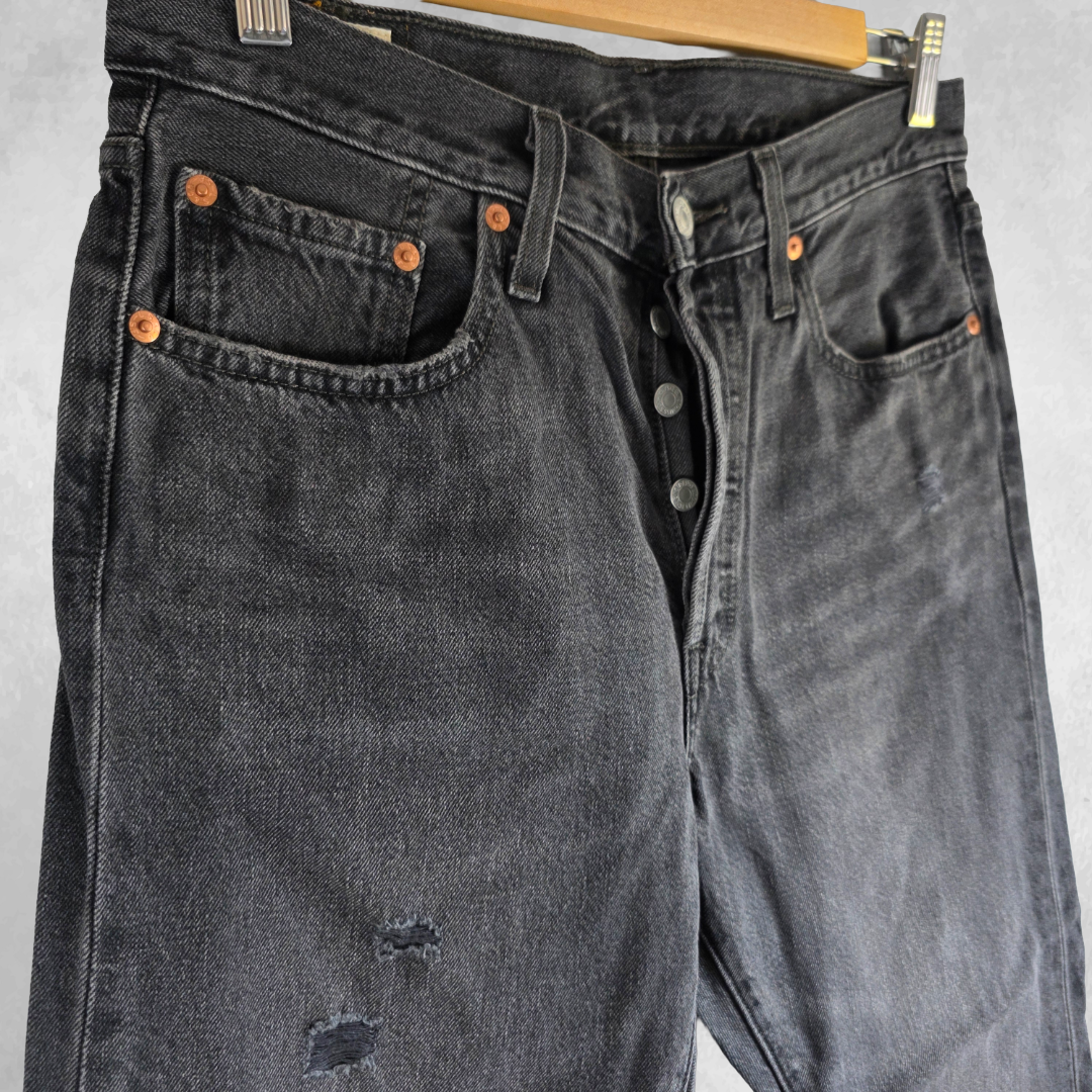 Levi’s 501 S Jeans Women’s W30 L28 Black Straight Leg Distressed Button Fly