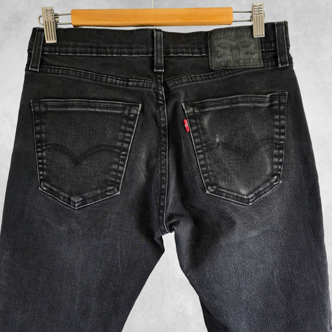 Levi’s 511 Slim Jeans Men’s W30 L29 Black Washed Denim Stretch Modern Fit