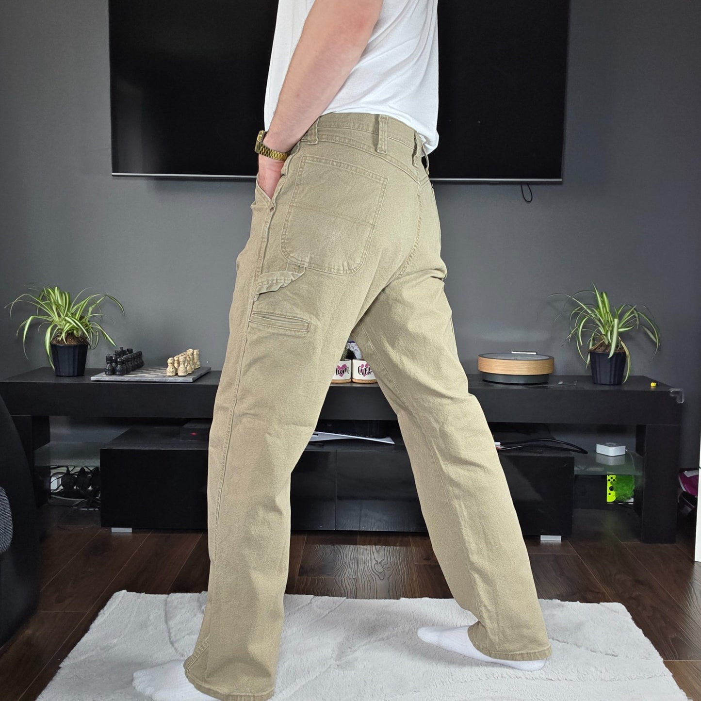 Wrangler Carpenter Trousers Beige Men’s W38 L32 Straight Leg Workwear Utility