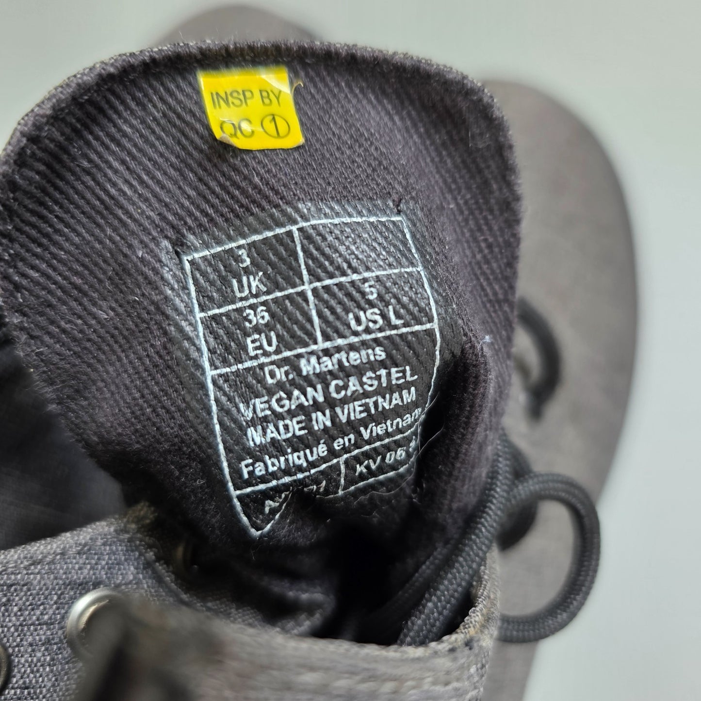 Dr Martens Vegan Castel Boots UK 3 EU 36 Grey 8 Eye Lace Up Grunge Punk