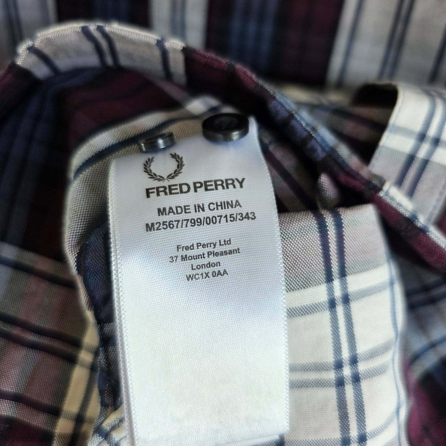 Fred Perry Check Shirt M Plaid Button Down Smart Casual Mod Style Cotton