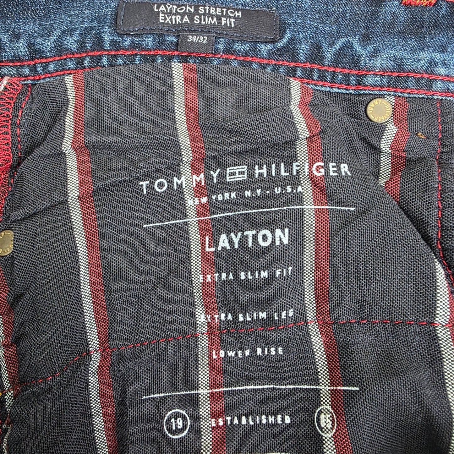 Tommy Hilfiger Leyton Jeans W34 L32 Blue Extra Slim Stretch Men's Denim TH Flex