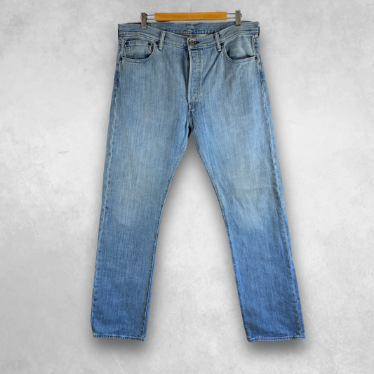 Levi’s 501 Jeans Mens W36 L34 Blue Straight Leg Button Fly Stacked Denim